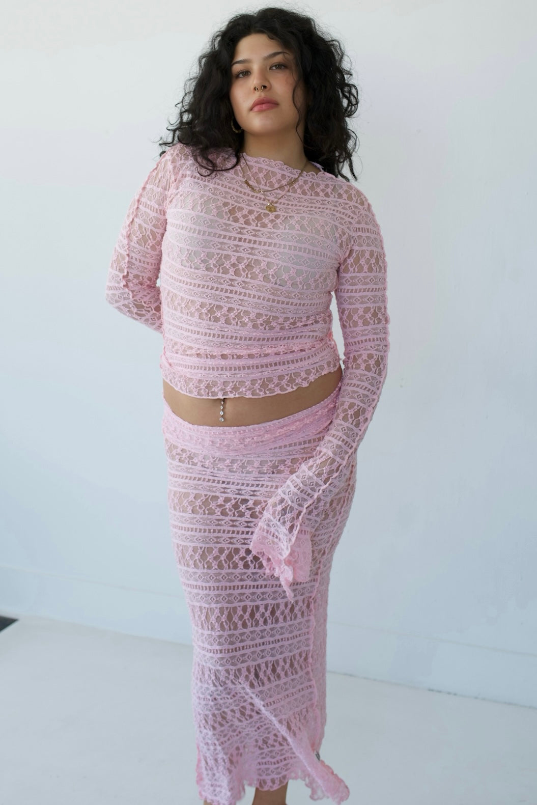 Hood Baby Baby Pink Lace Long Sleeve Sz S-M
