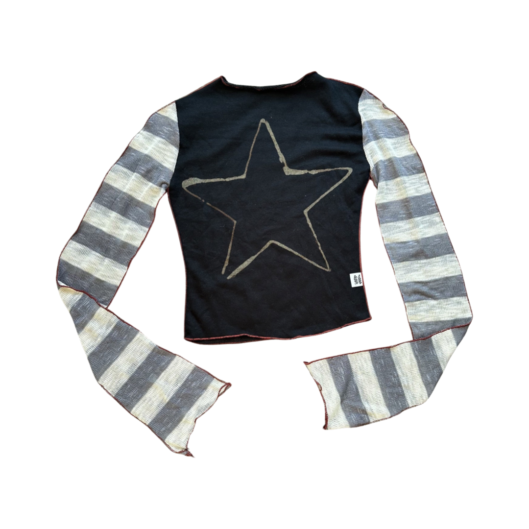 Elongated Bleached Sleeve Top Sz S