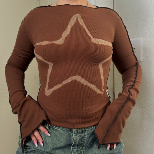 Elongated Bleached Star Long Sleeve Top Sz S-M